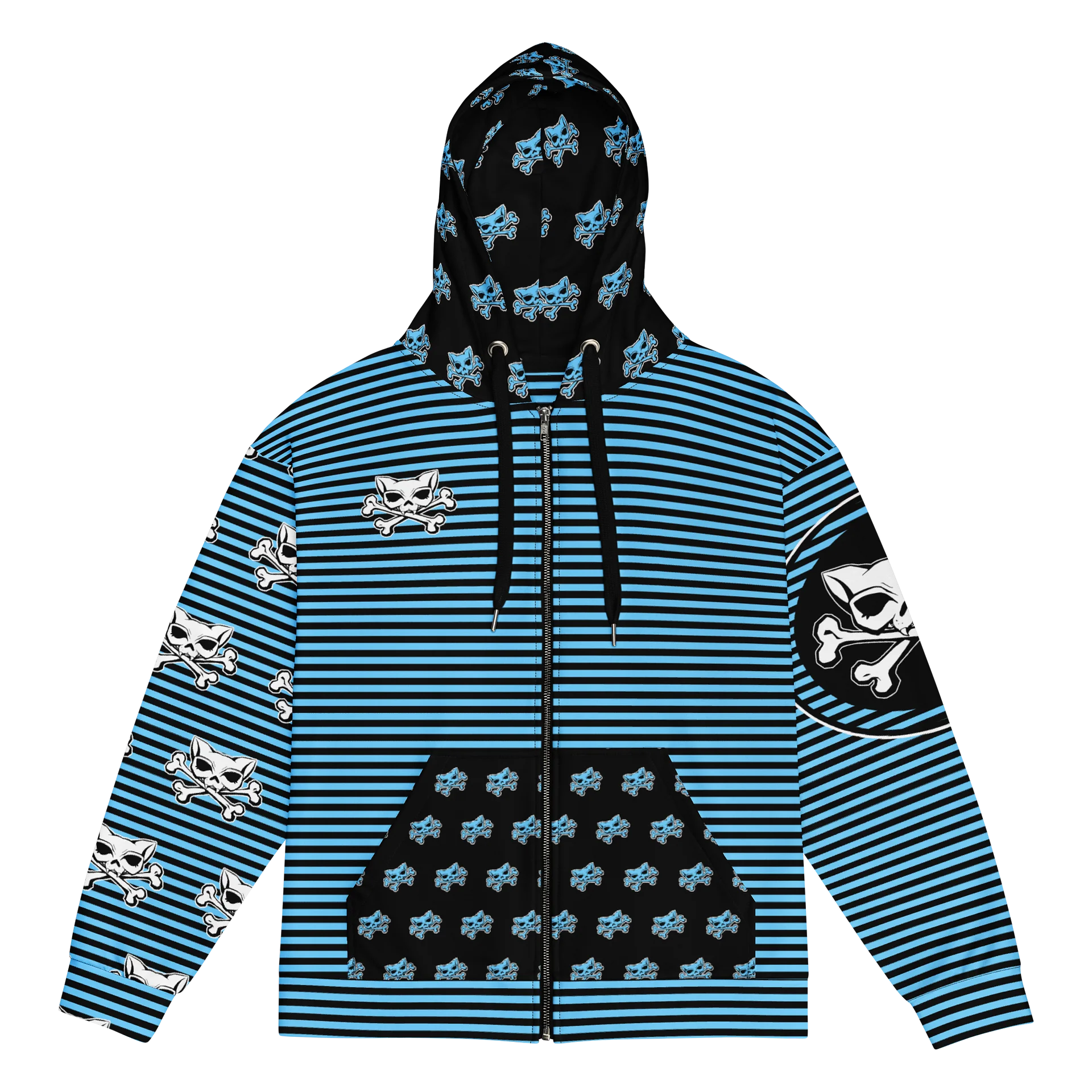 Blaque and Blue Hoodie Kat Skull Remix Stripped Hoodie product image (1)