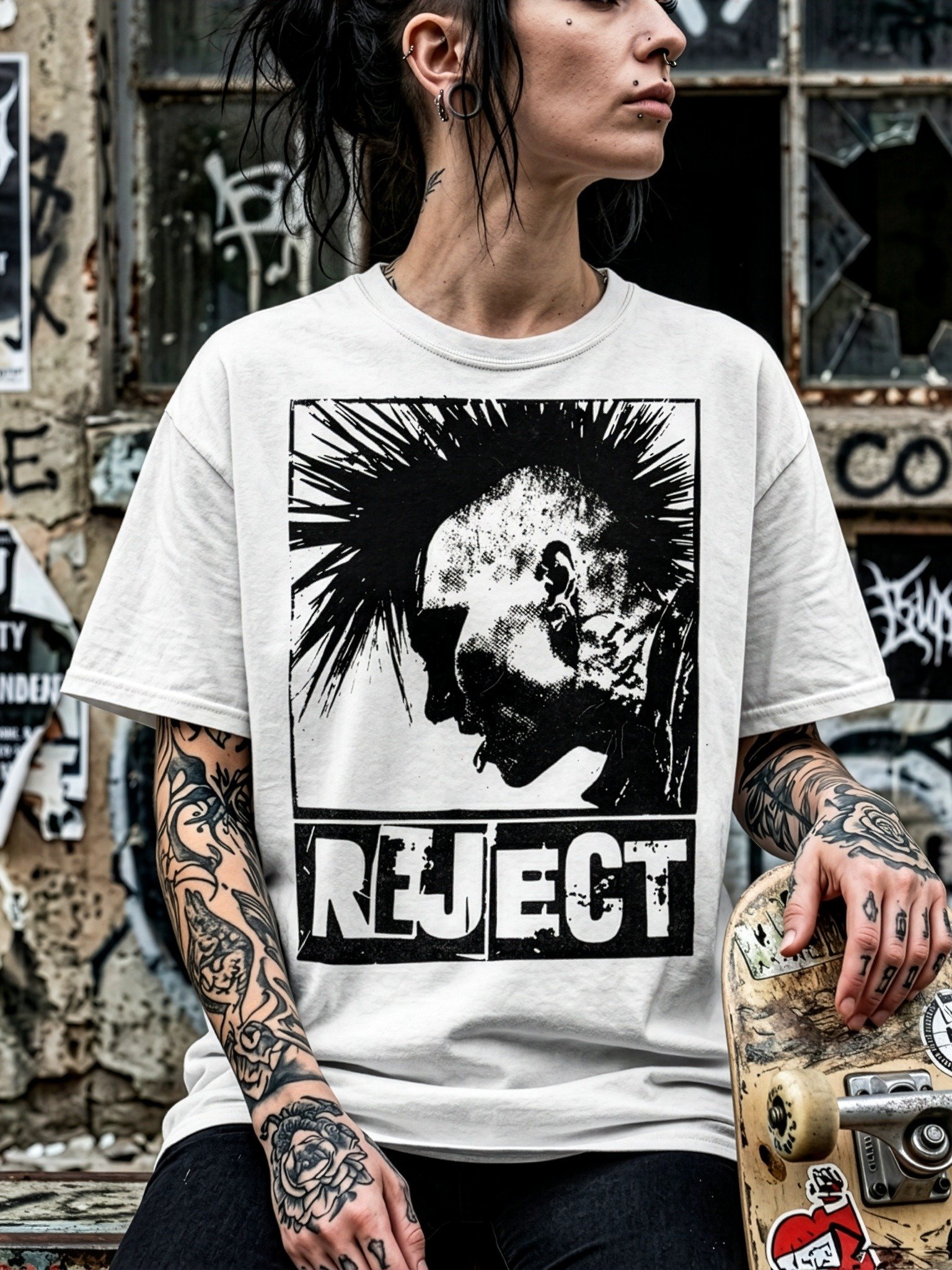 Reject Punk Graphic T-Shirt, White Alternative Streetwear Punk Rock Tee product image (2)