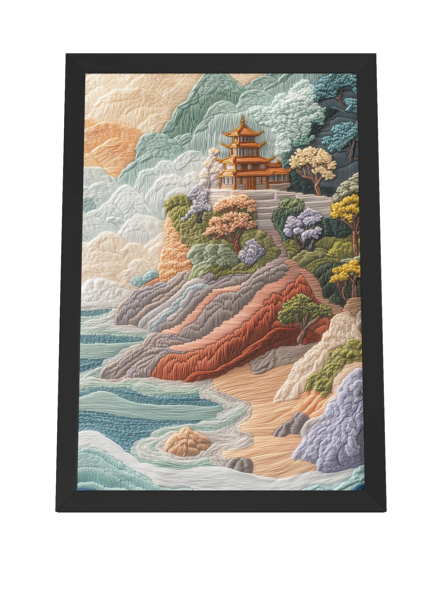 Where Bali Meets the Sea | Embroidery-Style Wall Art — Framed Print product image (4)