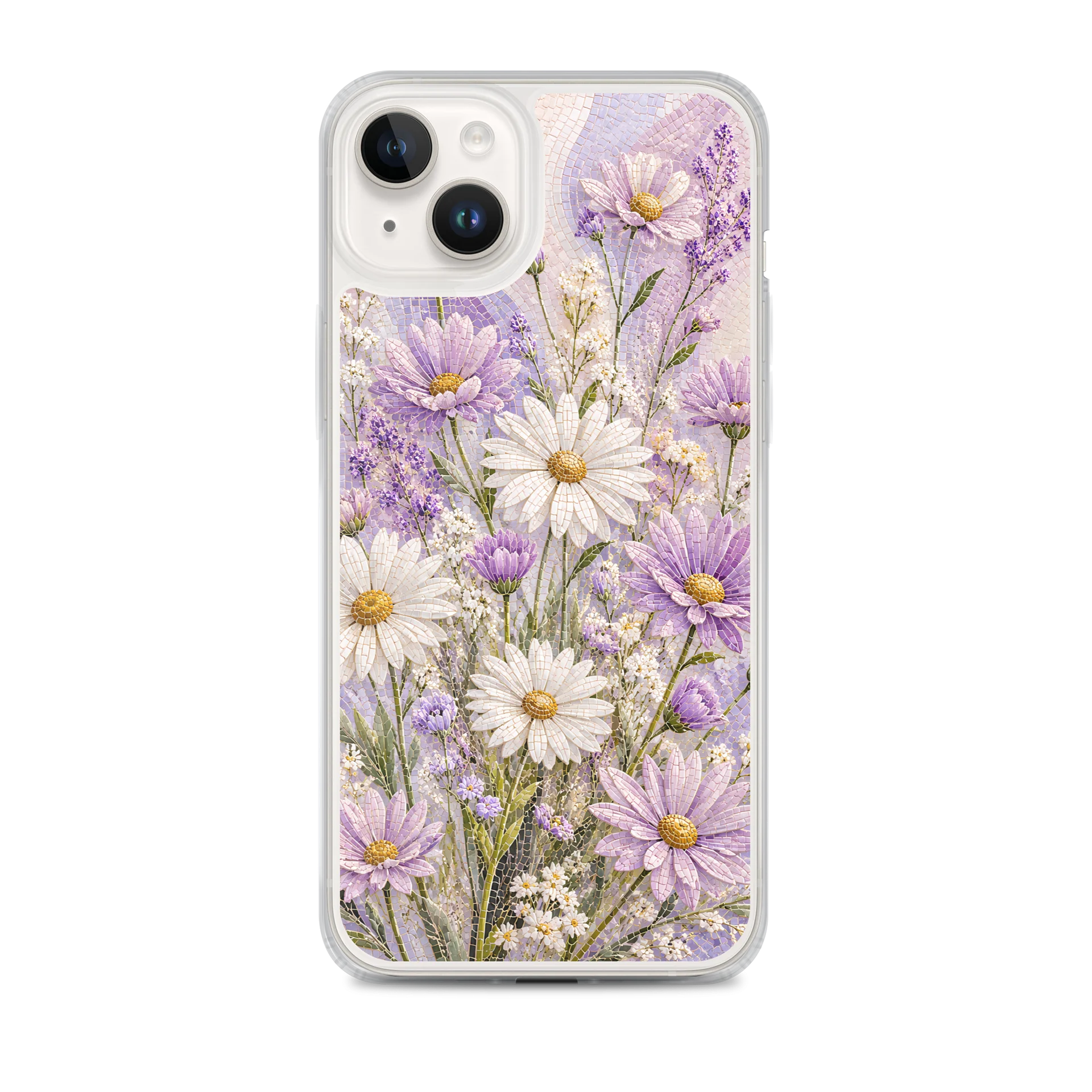Pastel Lilac And Cream Wild Daisies Mosaic Premium Soft Silicone iPhone Case - MagSafe Compatible product image (1)