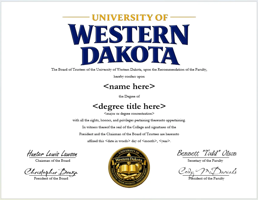 University of Western Dakota degree parchment product image (1)