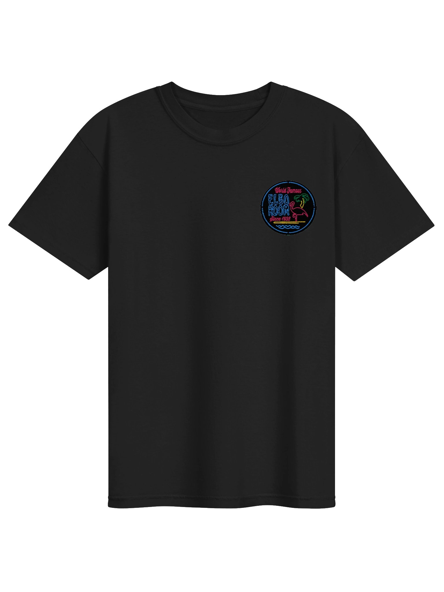 Elbo Room World Famous Neon Flamingo Men's Tee | Core Black Edition product image (4)