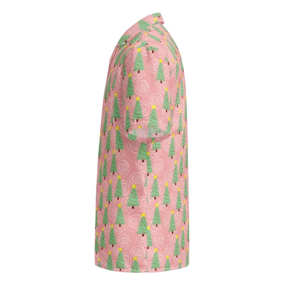 Mint Green Christmas Trees on Pink Oversized Button Down Shirt product image (11)