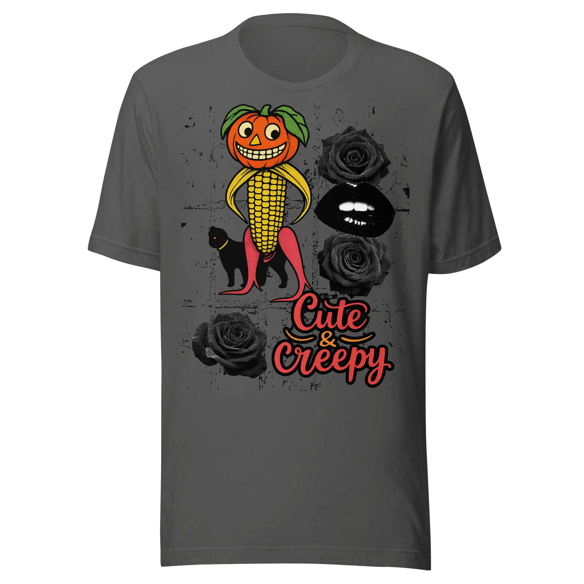 Cute & Creepy Pumpkin Rose Cat Tee product image (1)