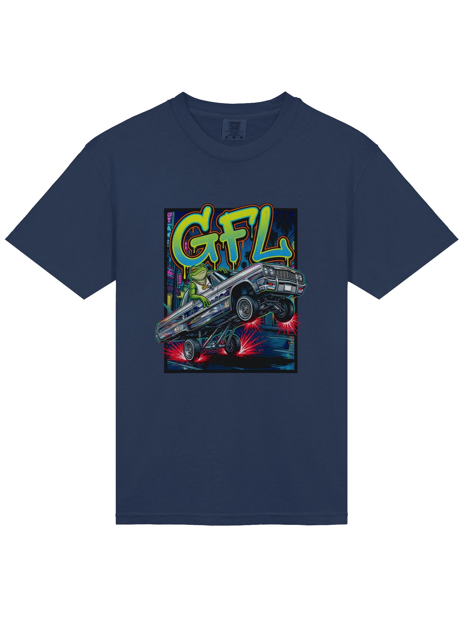 GFL Lowrider Hopper – Neon Chrome Frog Low Low Tee | Green Frog Labs Street Culture product image (23)