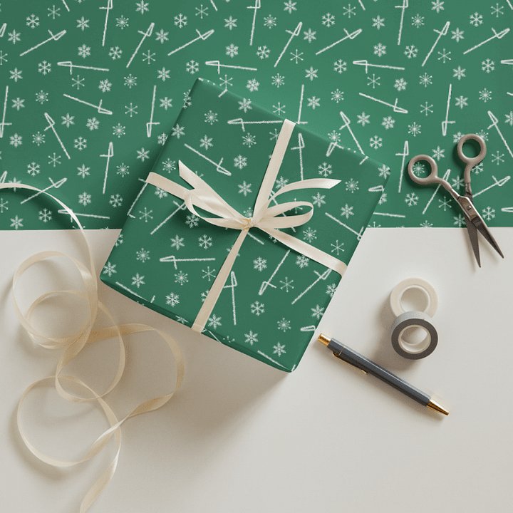 Flutes and Snowflakes - Contrabass - Green Gift Wrap Paper Sheets product image (1)