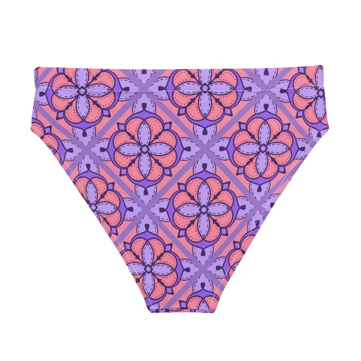Peach and Lilac Symmetry Pattern High Waisted Bikini Bottom product image (2)