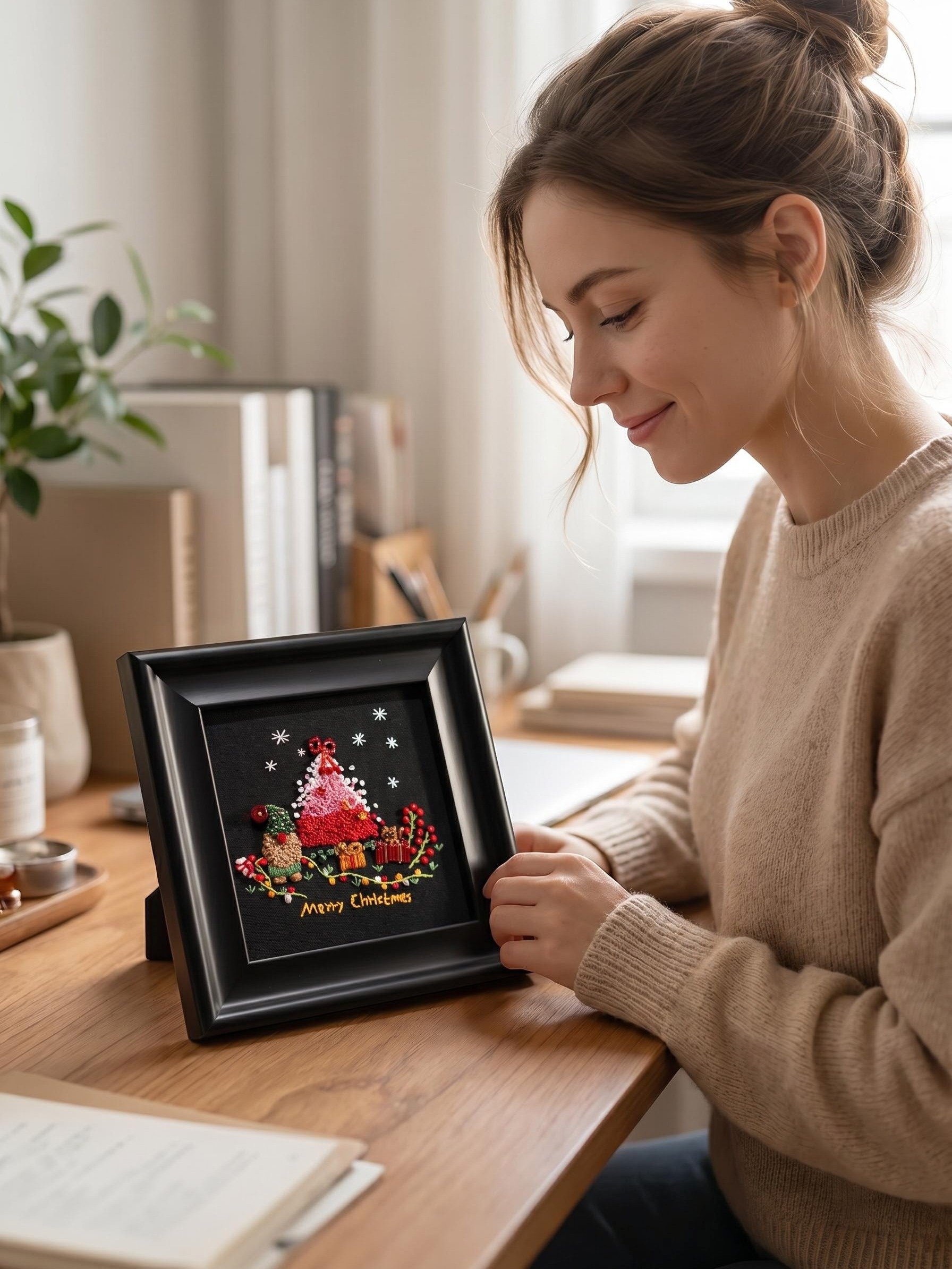 Winter Solstice Wish Christmas Beaded Painting Ready to Display Open Frame Luxury Textile Masterpiece product image (4)