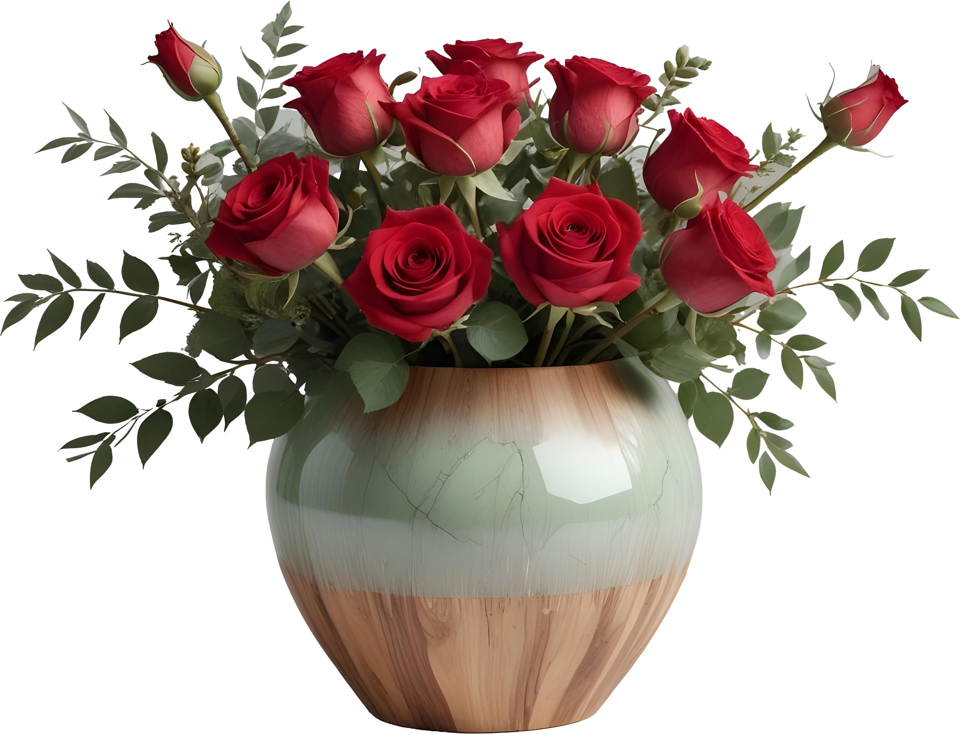 Elegant Green Gradient Vase with Red Roses PNG product image (1)