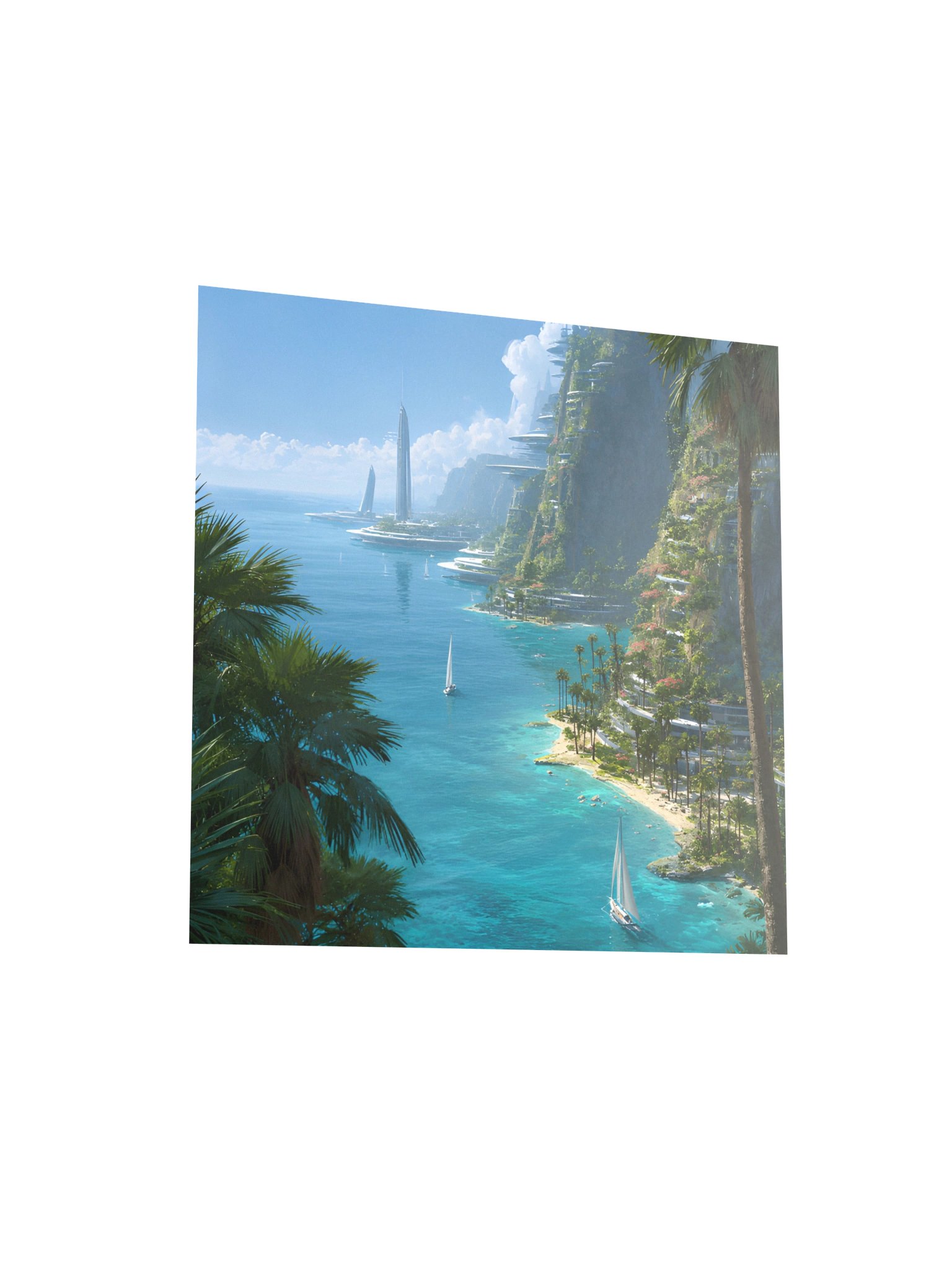 Futuristic Tropical City Poster, Luxury Coastal Sci-Fi Art, Neon Paradise Wall Decor product image (5)