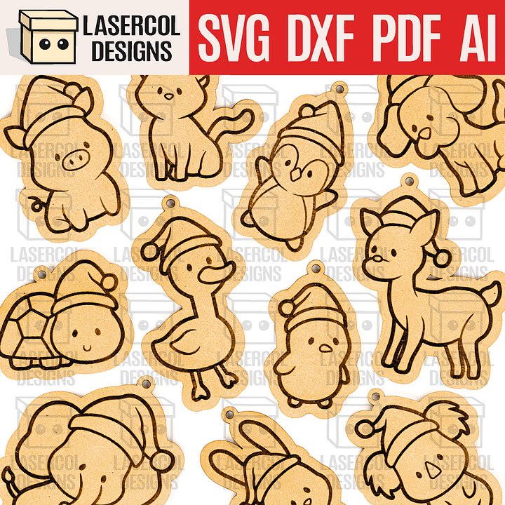 Cute Animals Christmas Ornaments - Laser Cut Files product image (1)