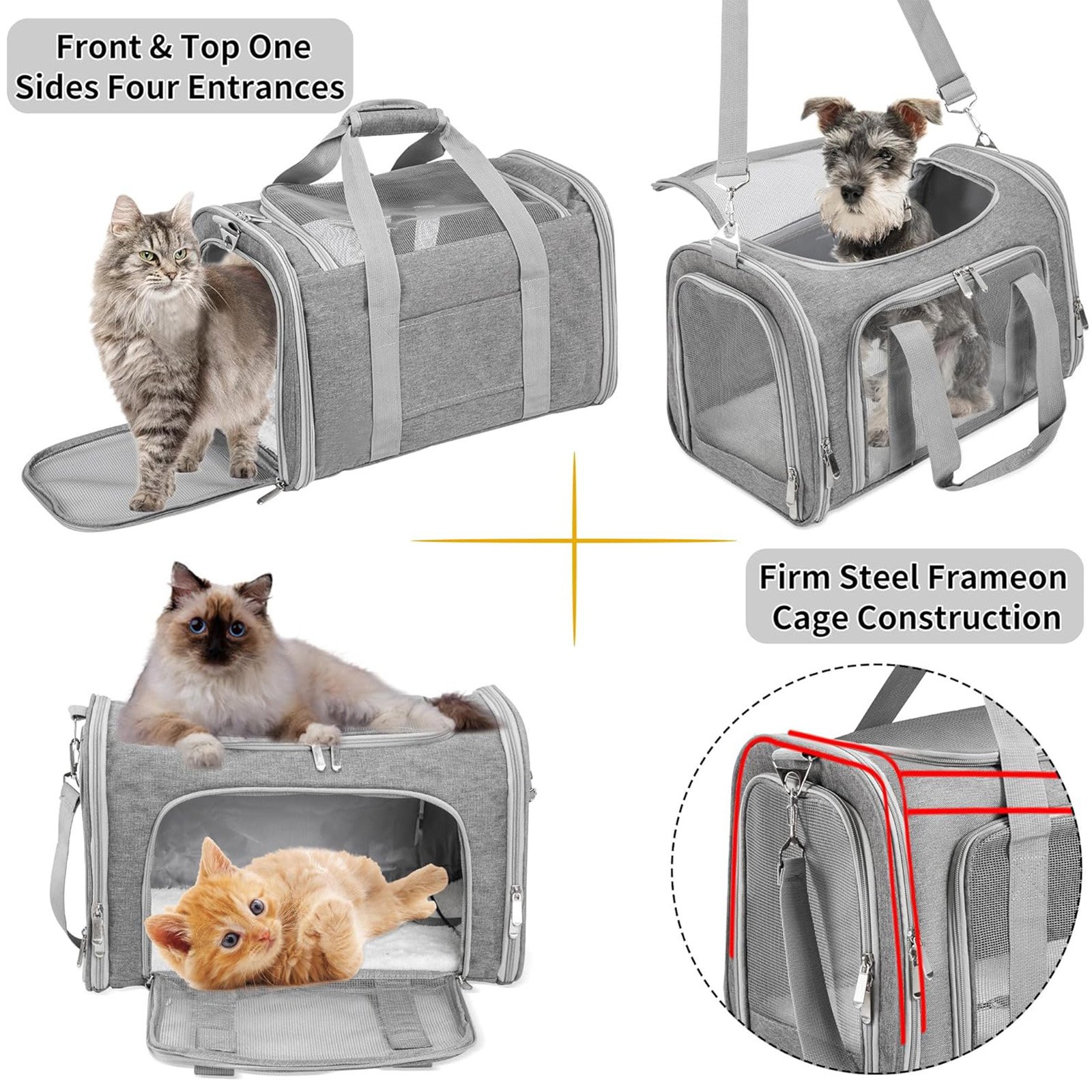 Cat Carriers Dog Carrier Pet Carrier For Small / Medium Cats Dogs Puppies (Up To 15lbs),Small Dog Carrier Soft Sided, Collapsible Waterproof Travel Puppy Carrier - Grey product image (6)