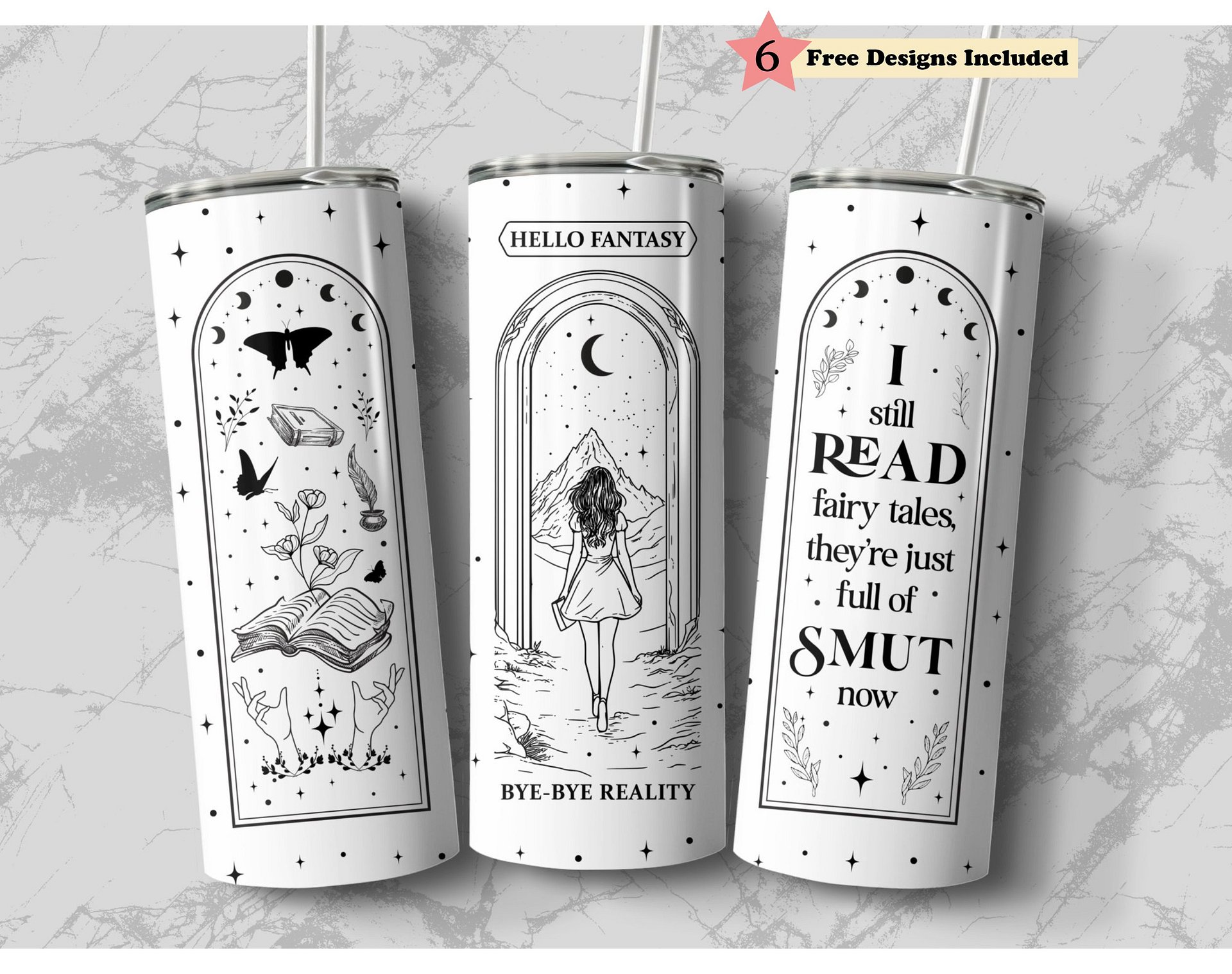 Romantasy Fantasy Reader, Bookish Smut Reader, 20oz Skinny Tumbler PNG, Seamless Full Wrap Sublimation Design Celestial, Digital Download product image (1)