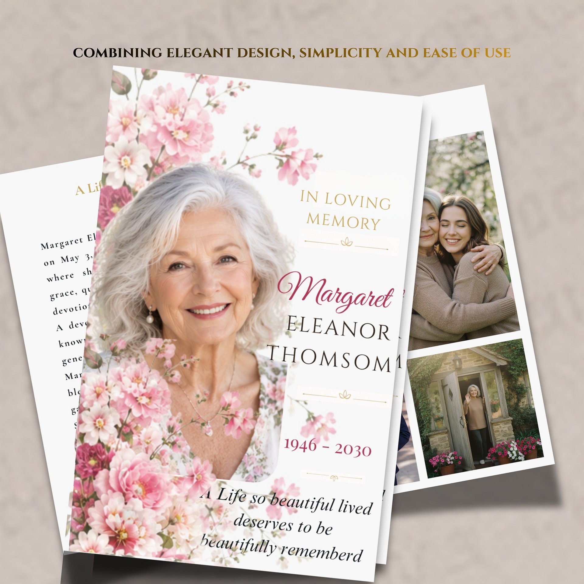 Celebration of Life Program for Woman | Funeral Obituary Canva Template with Mobile Version & QR Code product image (4)