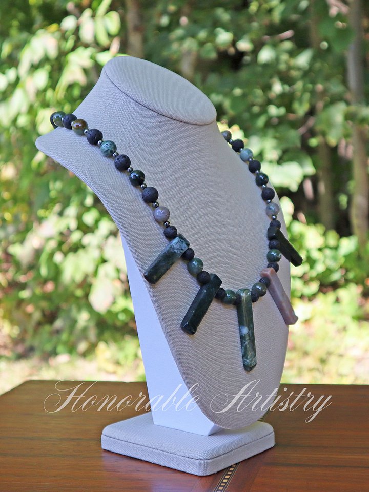 Moss Agate and Lava Rock Necklace product image (2)