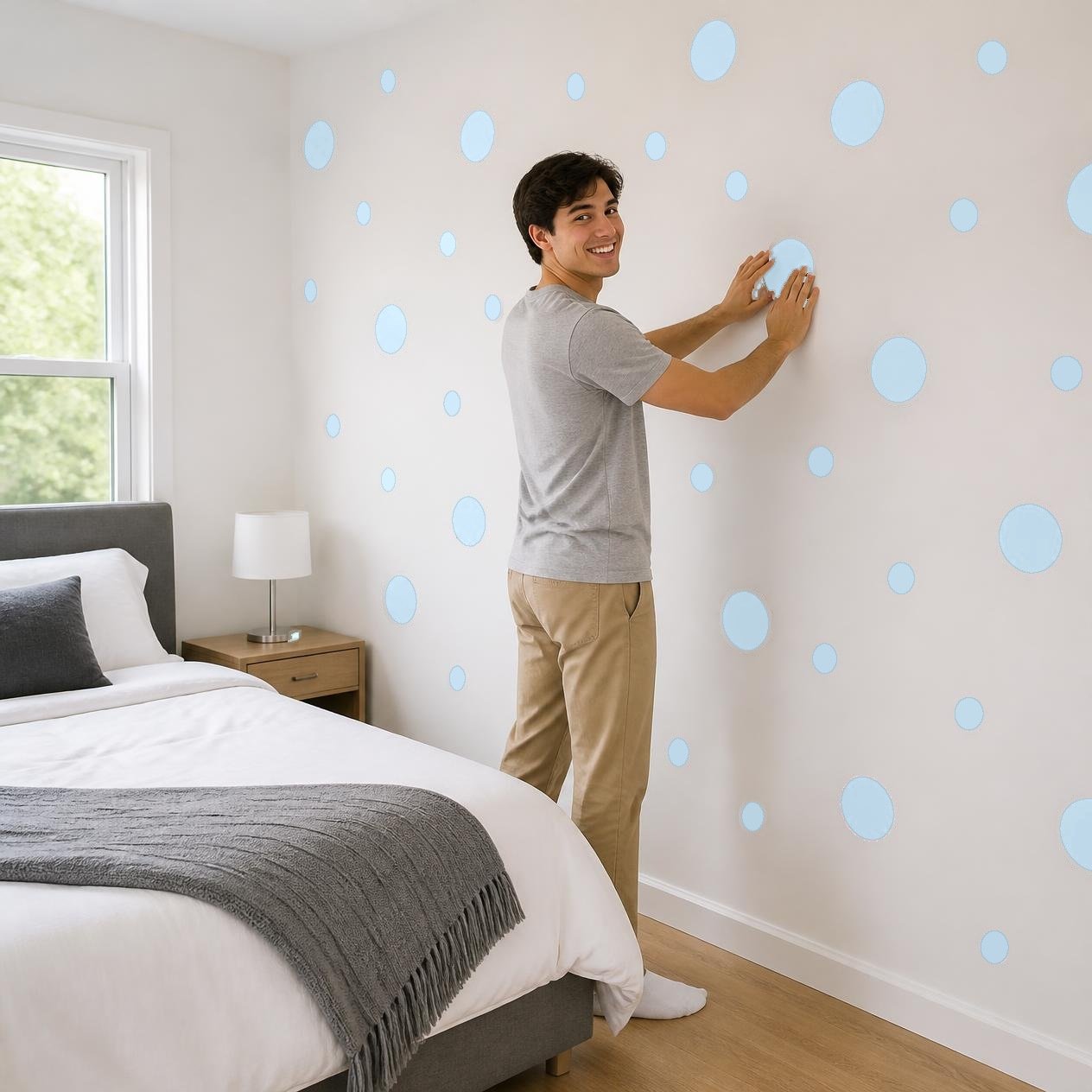 Baby Blue Polka Dot Wall Decals, 2" and 4" Vinyl Circle Stickers, Removable Dot Decals for Nursery, Kids Room, Playroom product image (4)