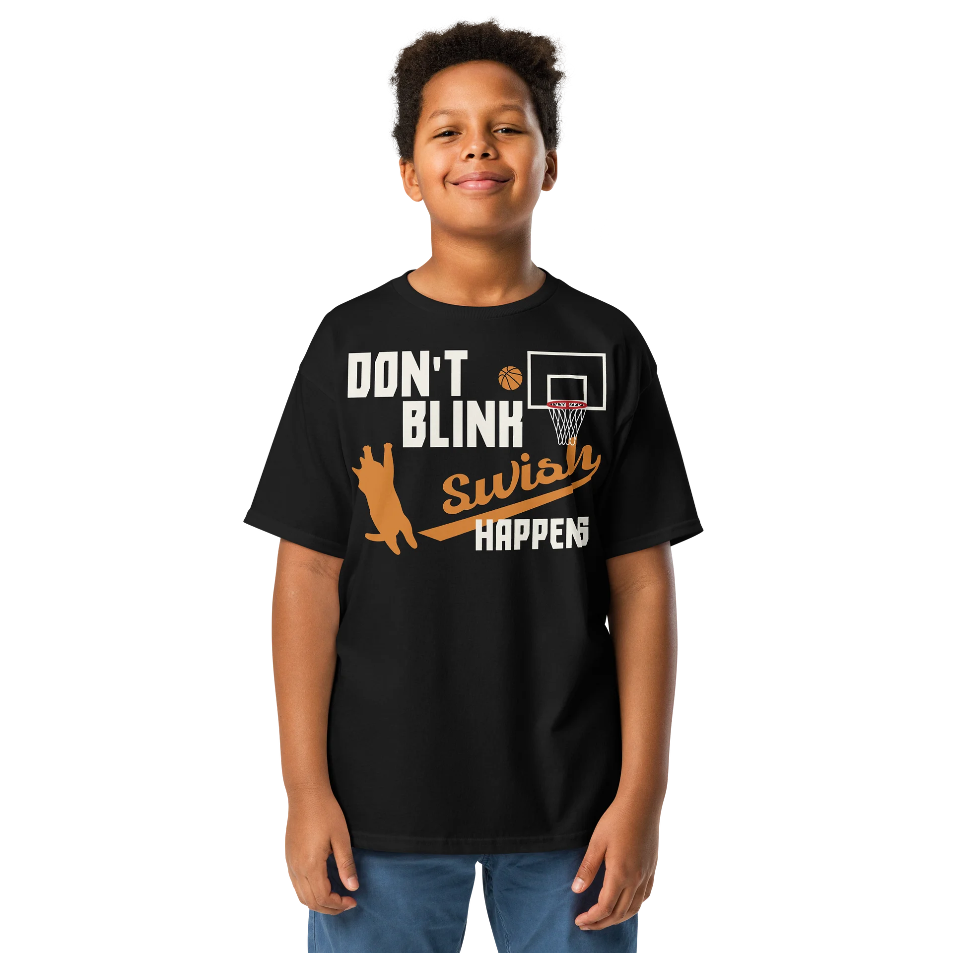 Basketball Cat (DON'T BLINK, Swish HAPPENS) - Unisex Youth Heavyweight T-shirt product image (4)