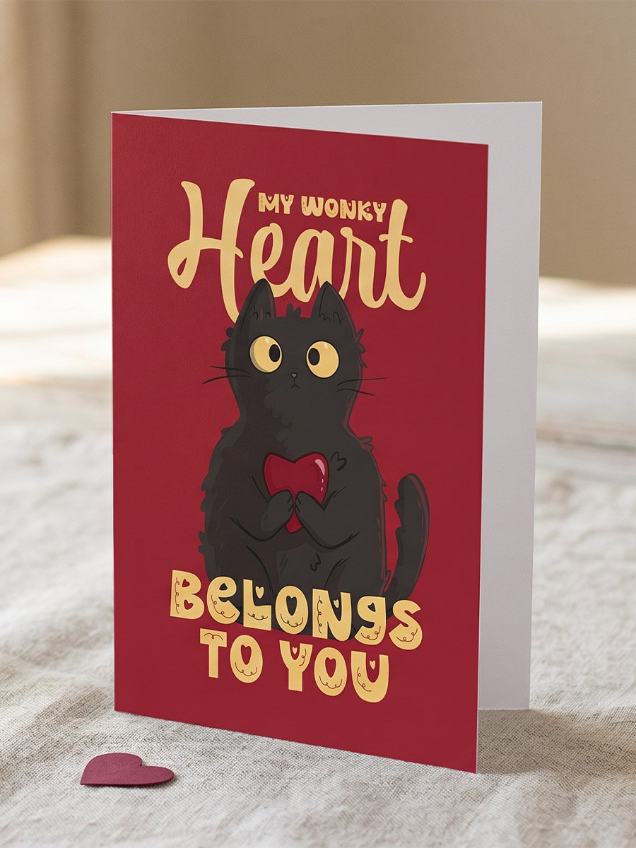 Wonky Heart Romantic Cat Card product image (1)