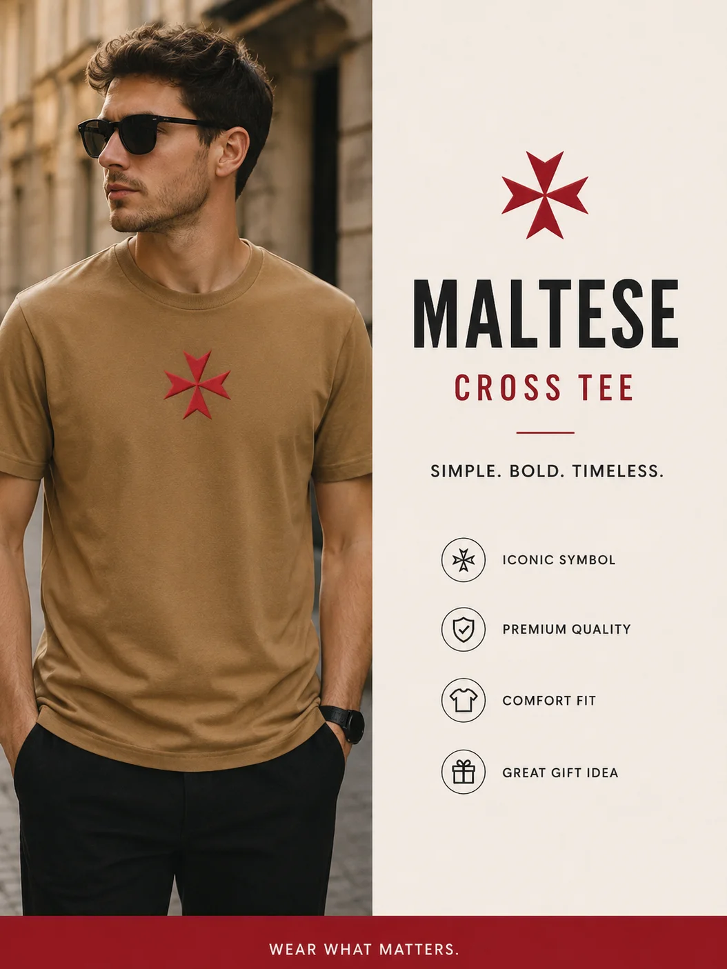 Maltese Cross T-Shirt , Knights of Malta Embroidered Jersey Tee product image (1)