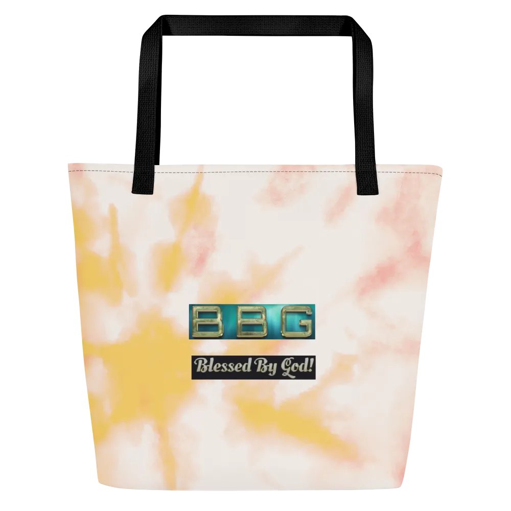 Orange Tie-Dye Tote Bag with Pocket-Green BBG (No Logo) product image (1)