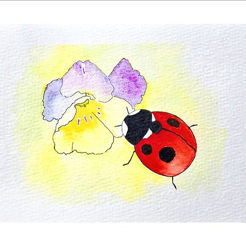 my mom adores ladybugs so i painted this quickie postcard for her! (if people haven't noticed, my mom is literally the best!)...