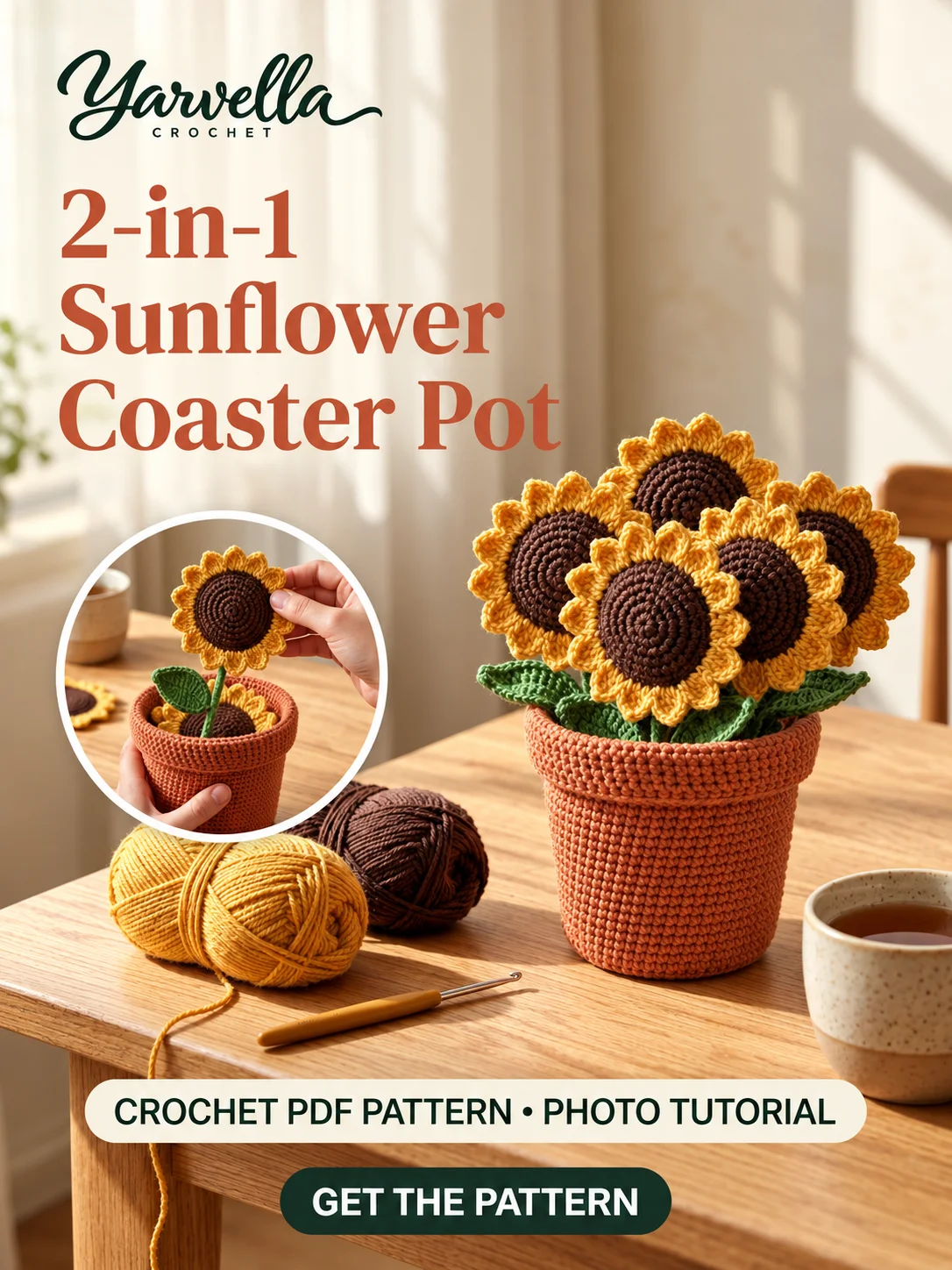 Sunflower Bouquet Coaster Set & Pot Crochet Pattern PDF – 2-in-1 Table Decor product image (1)