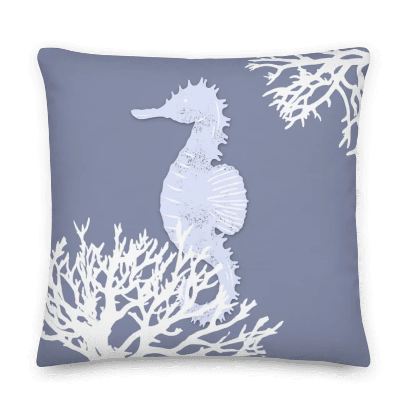 BLUE SEAHORSE PILLOW - LINEN TOUCH - Seepferdchen Kissen in Blau product image (1)