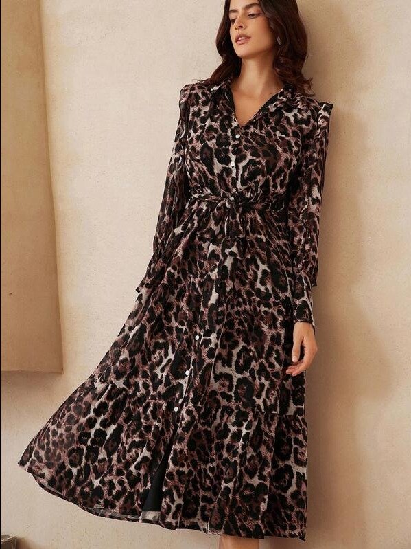 Aveloria Rosie Vintage Leopard Print Belted Long Sleeve Dress product image (4)