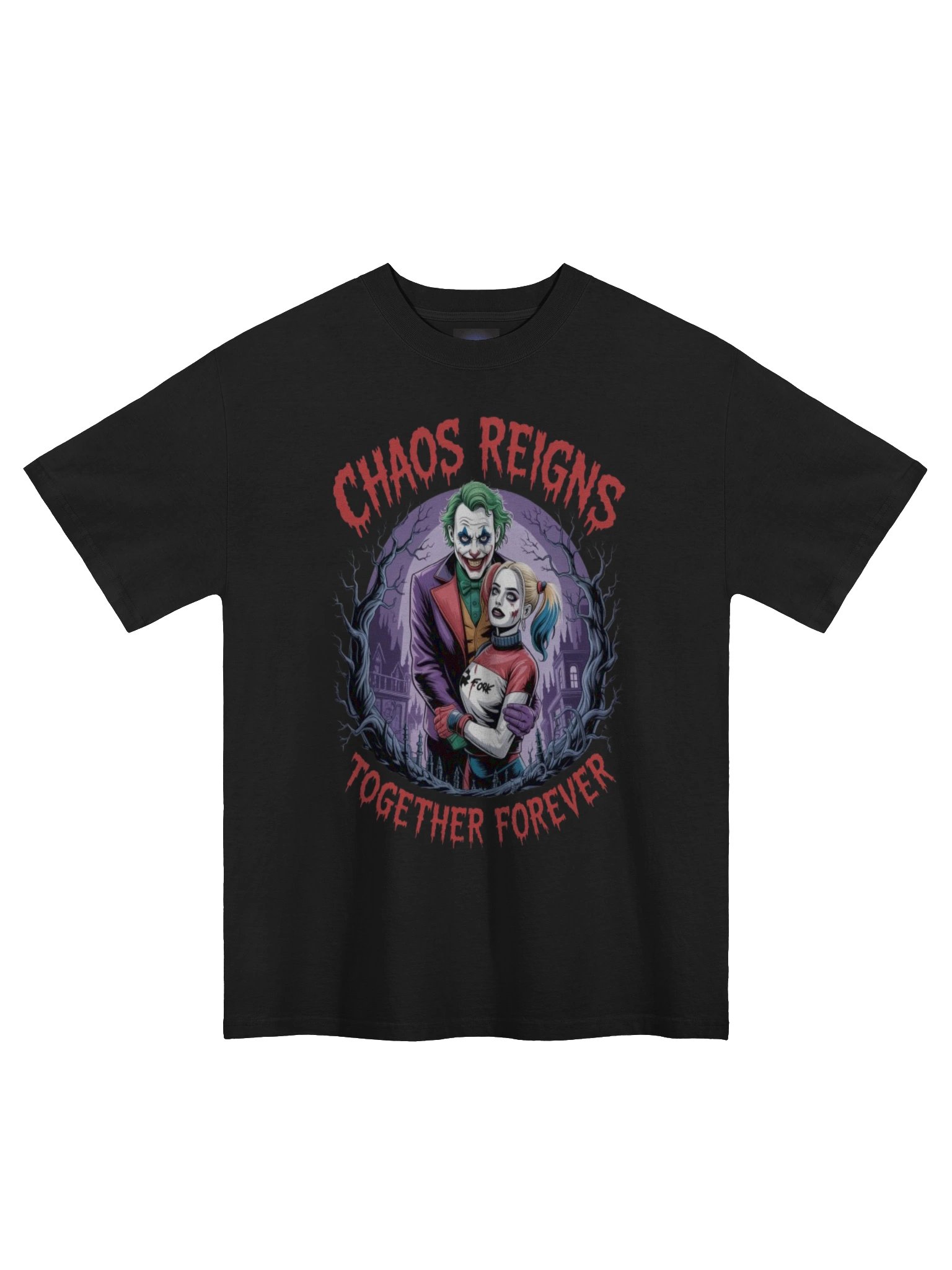 Joker & Harley Quinn 'Chaos Reigns Together Forever' Oversized Faded T-Shirt product image (3)