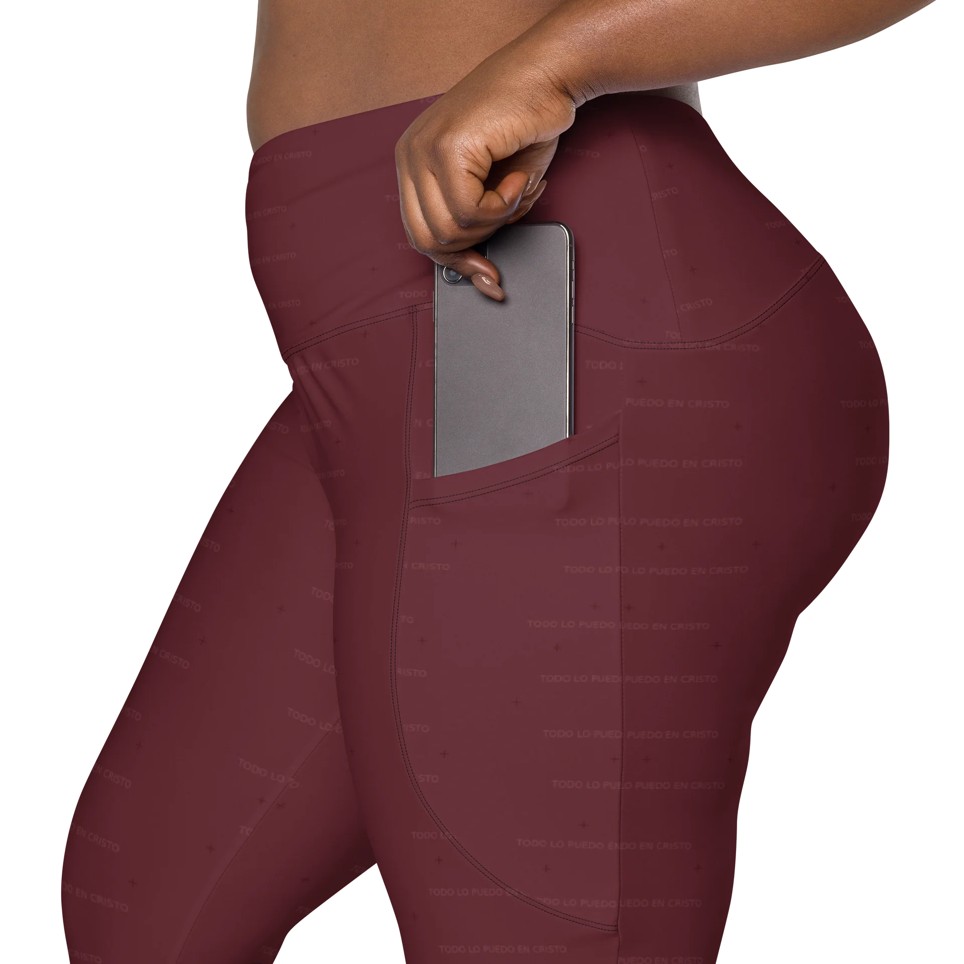 Crossover Leggings with Pockets — Women Who Lift (Burgundy) product image (8)