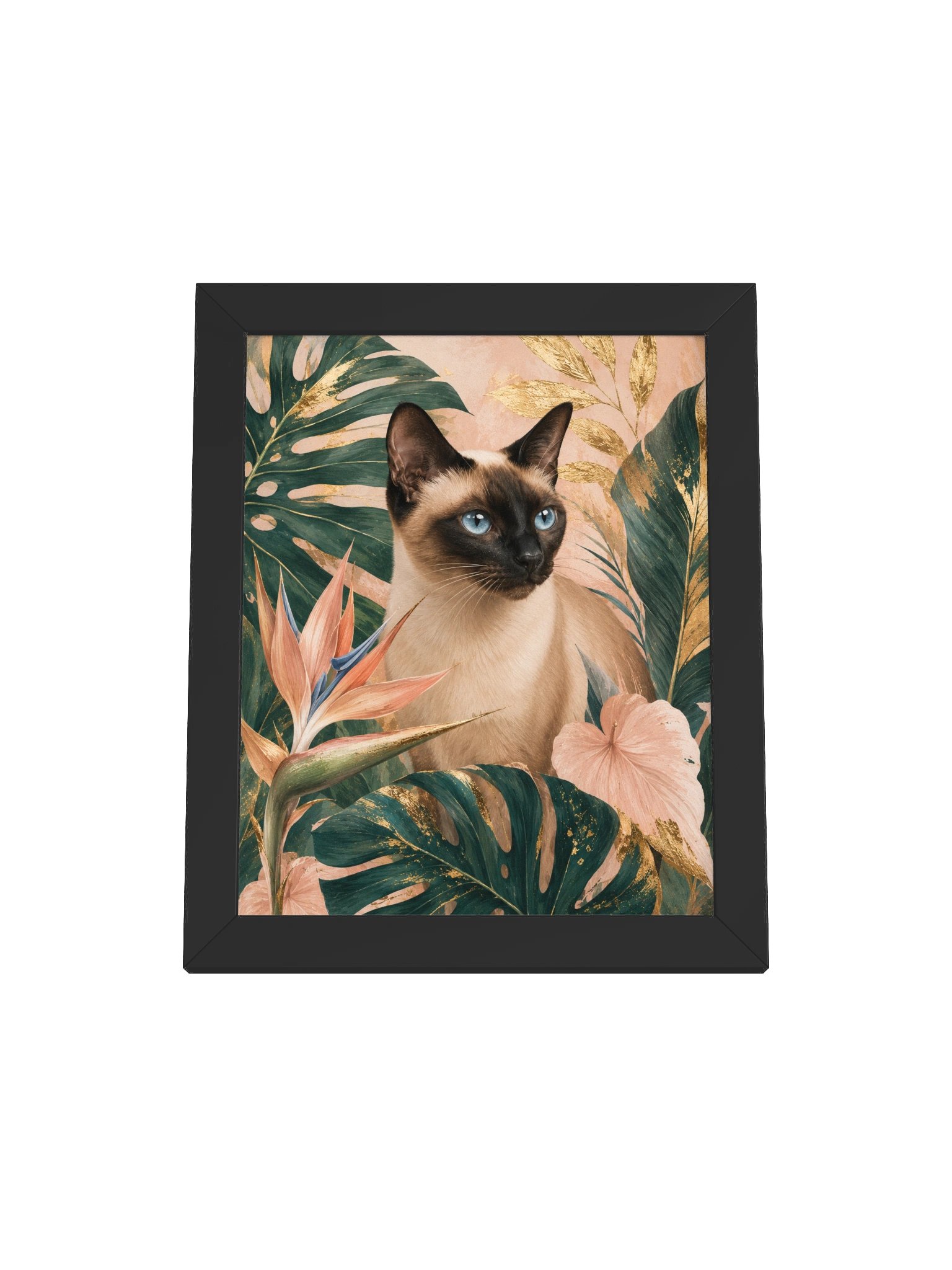 Blue-Eyed Siamese Cat Floral Framed Poster product image (1)