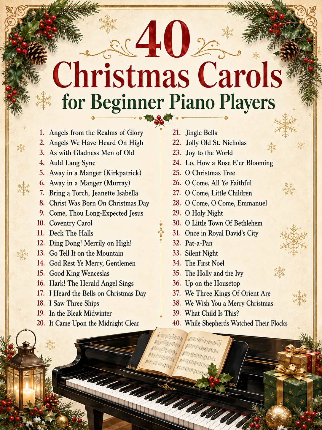 Easy Piano Songs: 40 Christmas Carols for Beginners — Sheet Music With and Without Letter Notes product image (4)