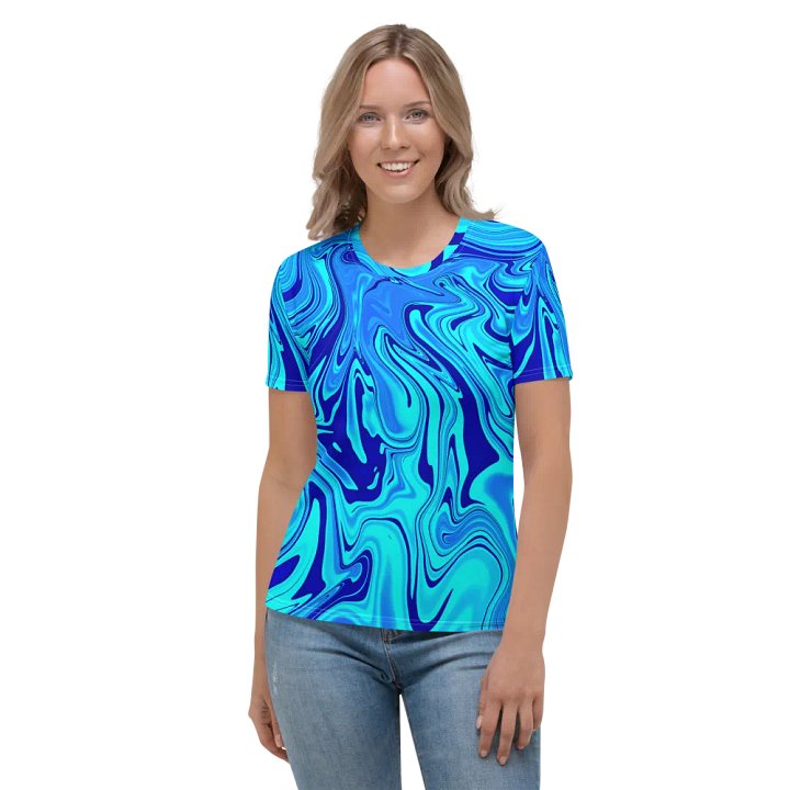 Women's Crew Neck Tshirt - Light and Dark Blue Digital Fluid Art product image (1)