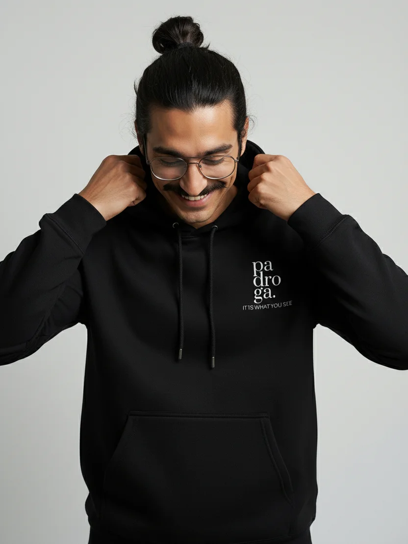 padroga. black hoodie vertical logo product image (6)