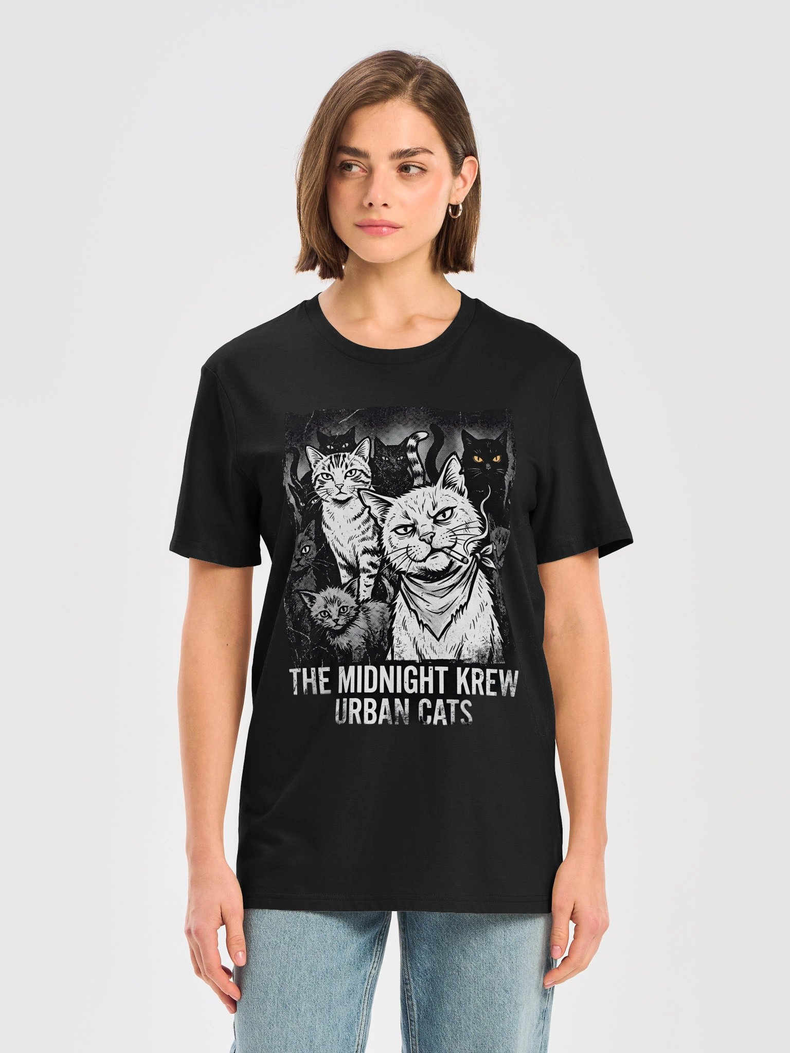 The Midnight Krew Urban Cats T-Shirt | Gritty Streetwear Cat Graphic Tee product image (7)