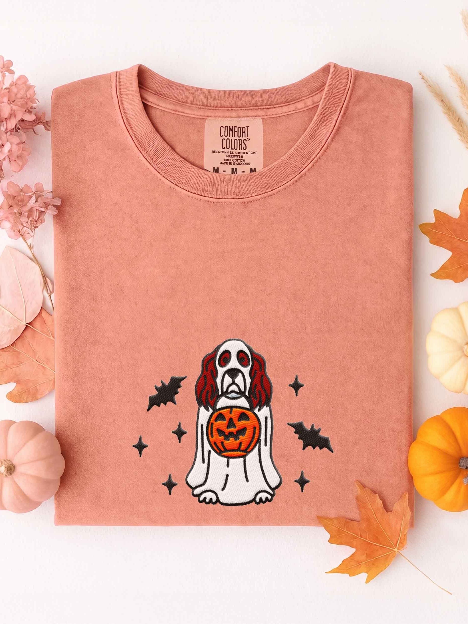 Halloween English Cocker Spaniel(Liver & White) Embroidered T-Shirt product image (1)