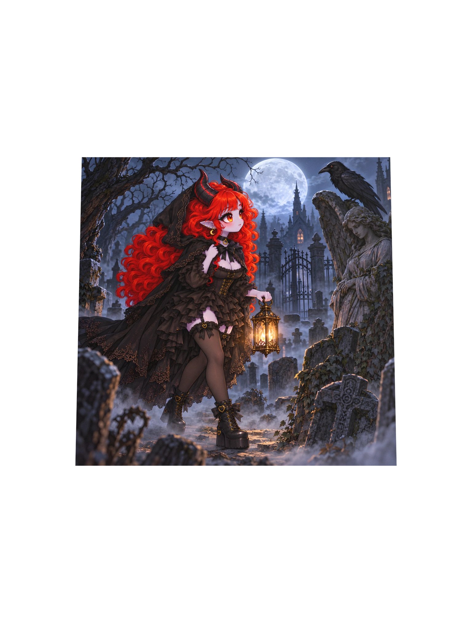 Moonlit Gothic Lantern Girl Poster product image (7)