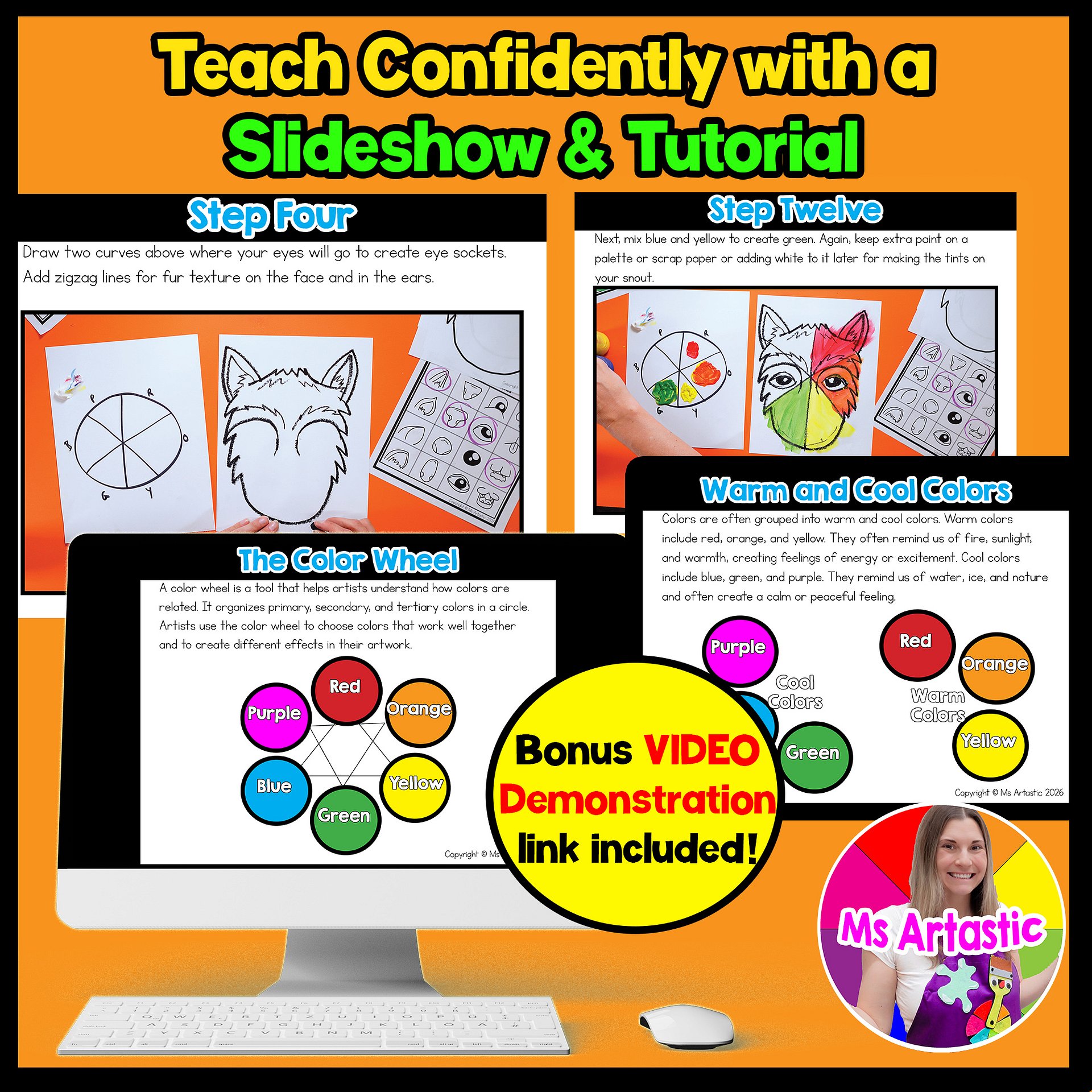 Color Wheel Art Lesson Element of Art Color 4th Grade Color Wheel Wolf Project product image (2)