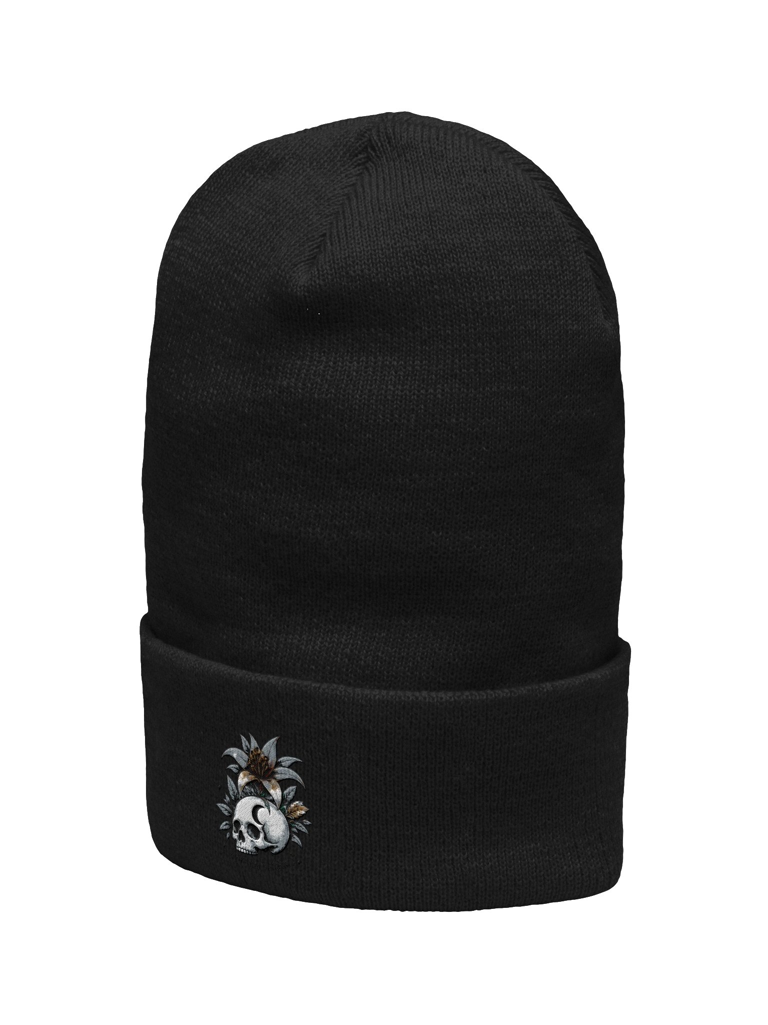 Growth in Shadows Embroidered Beanie | Skull & Floral Tattoo-Inspired Hat product image (10)
