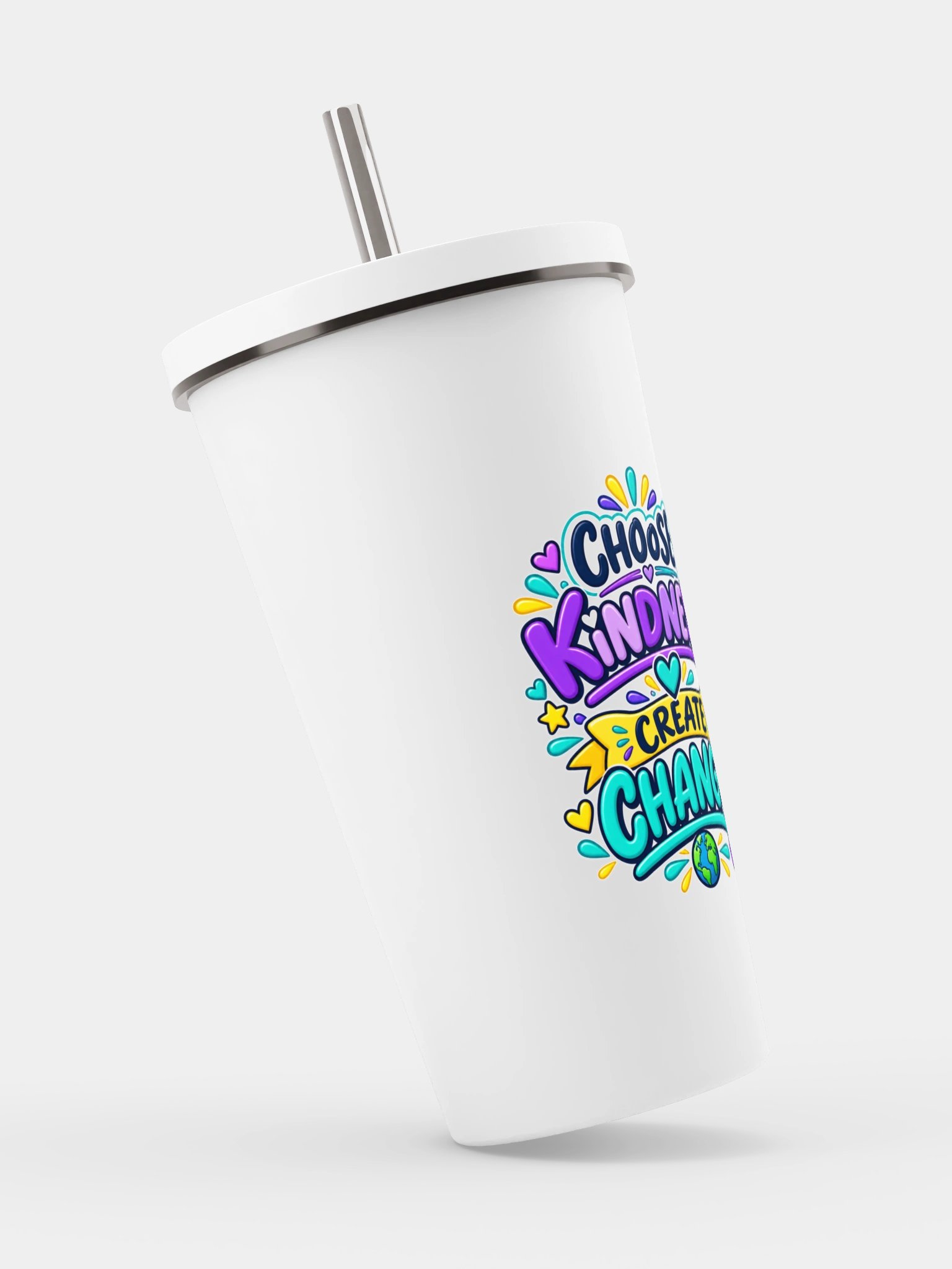 Stainless Steel Insulated Inspirational Tumbler with a Straw - Choose Kindness. Create Change. product image (2)