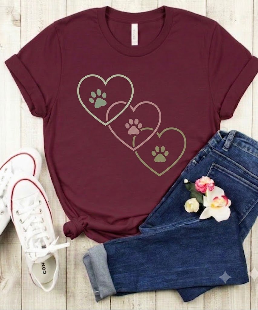 Dog Mom Heart Paw T-Shirt for Women | Cute Dog Lover Graphic Tee | Paw Print Heart Shirt | Pet Mom Gift product image (2)