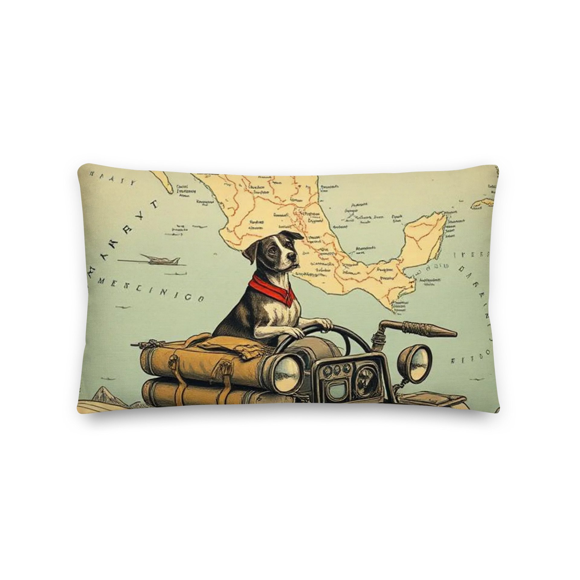 Rebel Co-Pilot Mexico Map Throw Pillow | Retro Dog Travel Decor | Square & Lumbar Cushion product image (2)