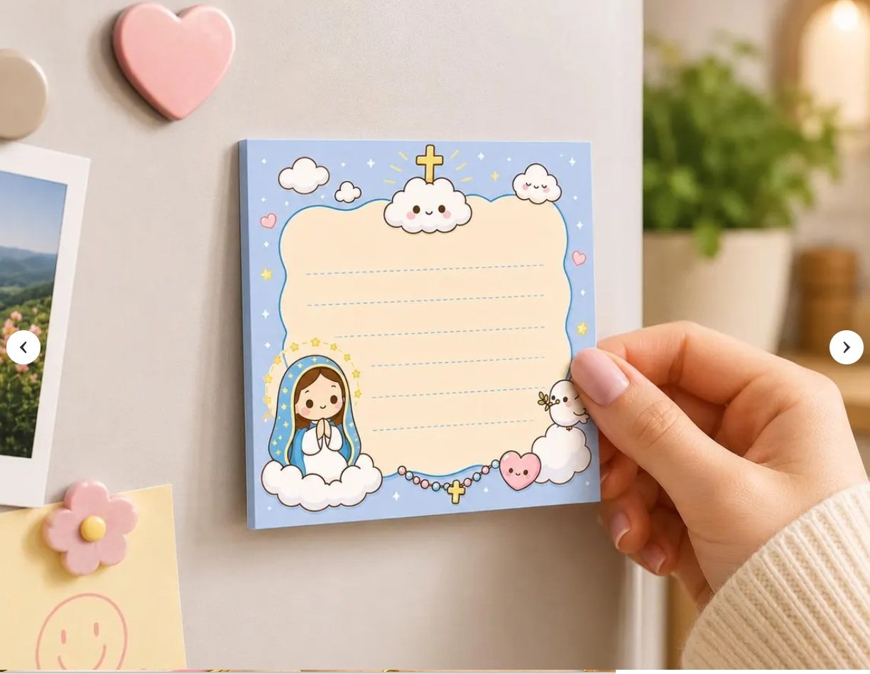 Chibi Virgin Mary Sticky Notes | Kawaii Spiritual Pastel Notepad (6cm) product image (3)