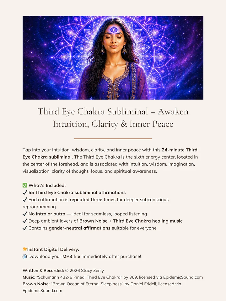 Third Eye Chakra Subliminal – Awaken Intuition, Clarity & Inner Peace | MP3 Download product image (2)