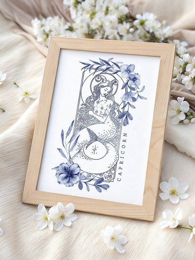 Capricorn Blue Line Art Zodiac Print product image (1)