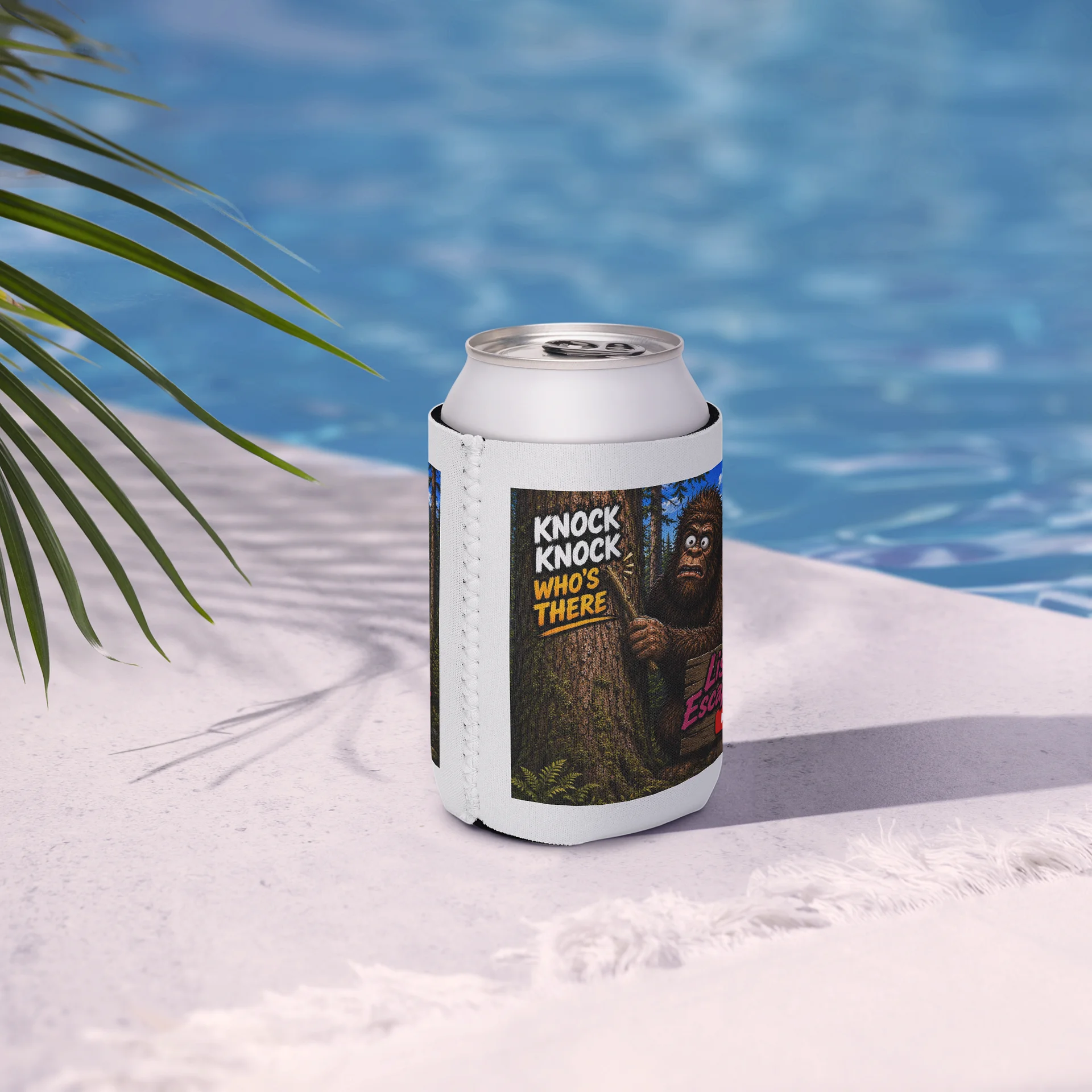 Bigfoot Knock Knock Forest Coozie Can Cooler product image (6)