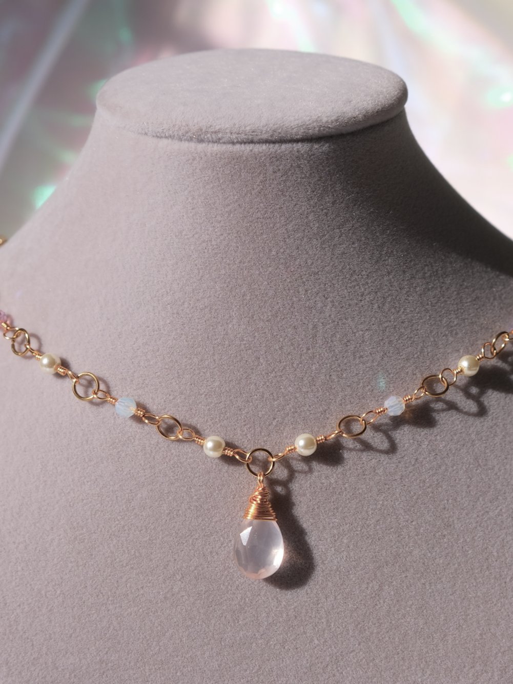 Trans pride 🏳️‍⚧️ - Rose quartz pendant necklace product image (1)