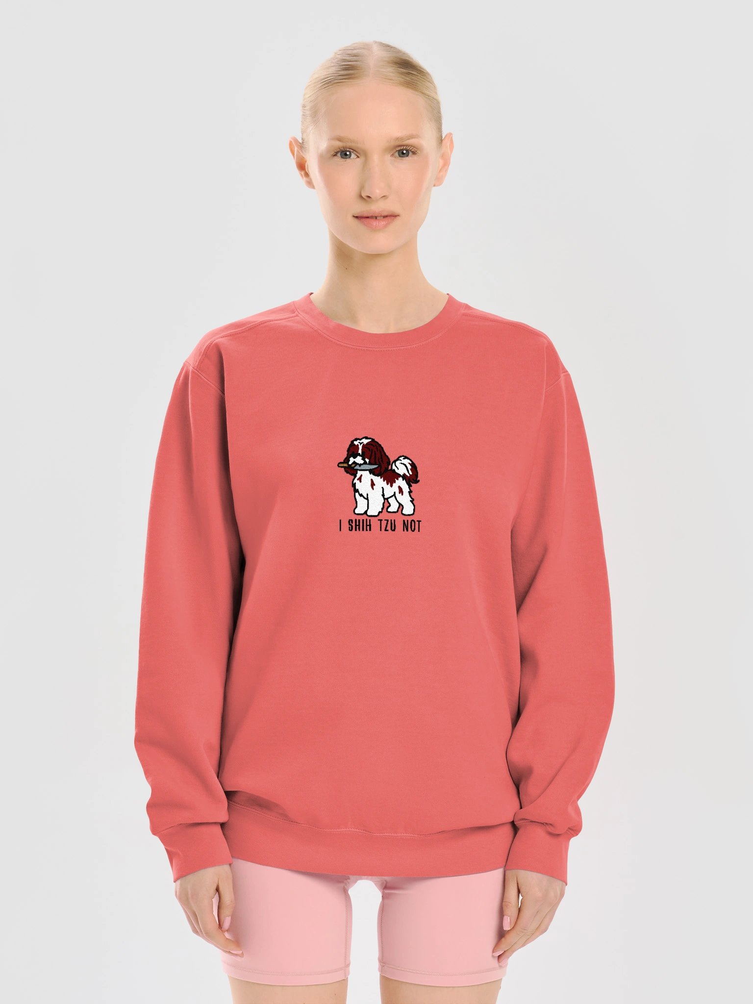 I Shih Tzu Not Funny Chibi-Style Embroidered Premium Sweatshirt for Shih Tzu(Chocolate & White) Owners product image (21)