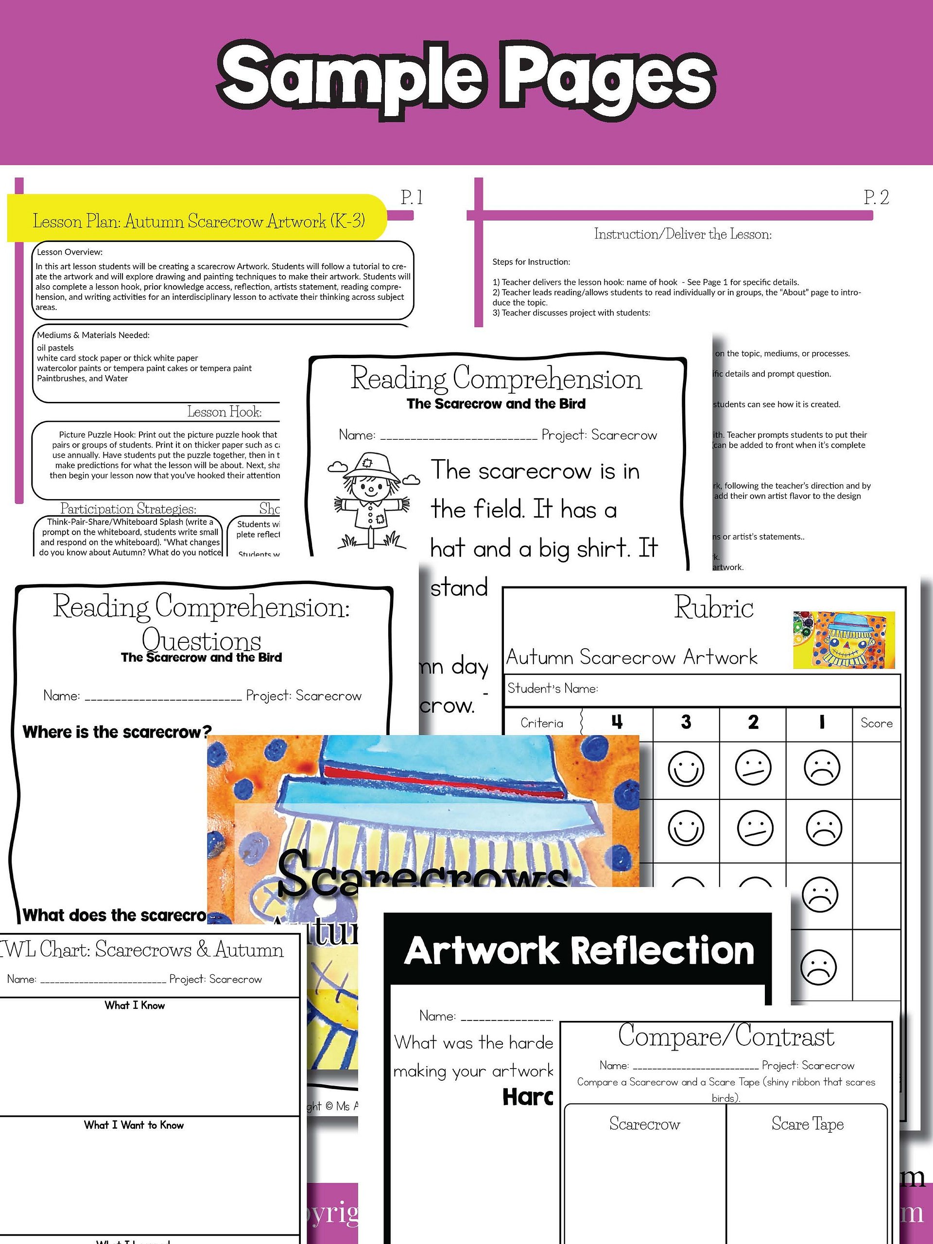 Autumn Scarecrow Art Lesson with Reading, Writing & Step-by-Step Tutorial (Kindergarten – Grade 3) Product product image (8)