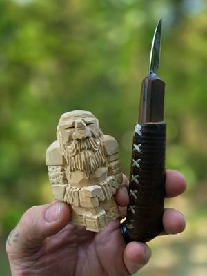 Another chess piece carved, a bald headed hammer dwarf. This guy's 1.5 inch by 1.5 inch by 3 inches tall. #woodcarving #whittling #fantasyartist #dndart #chess 